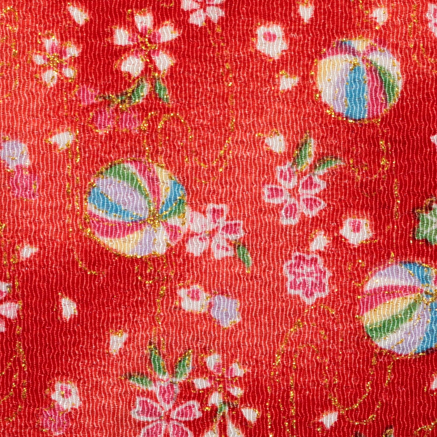 日本紐釦貿易 ちりめんカット 金彩 約23×33cm 手鞠柄 赤 GH22-01 （ご注文単位1枚）【直送品】