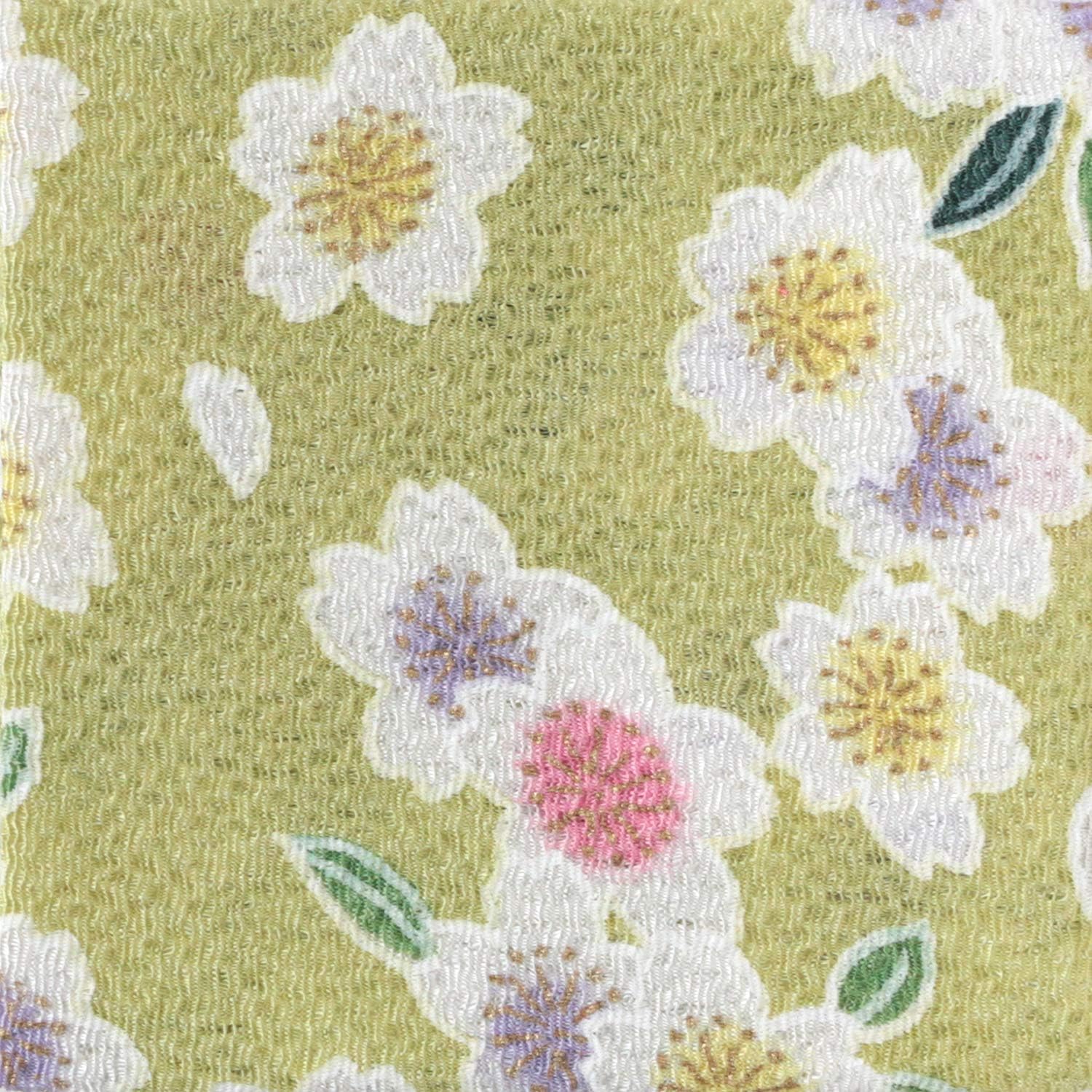 日本紐釦貿易 ちりめんカット 金彩 約23×33cm 桜柄 黄緑 GH24-06 （ご注文単位1枚）【直送品】