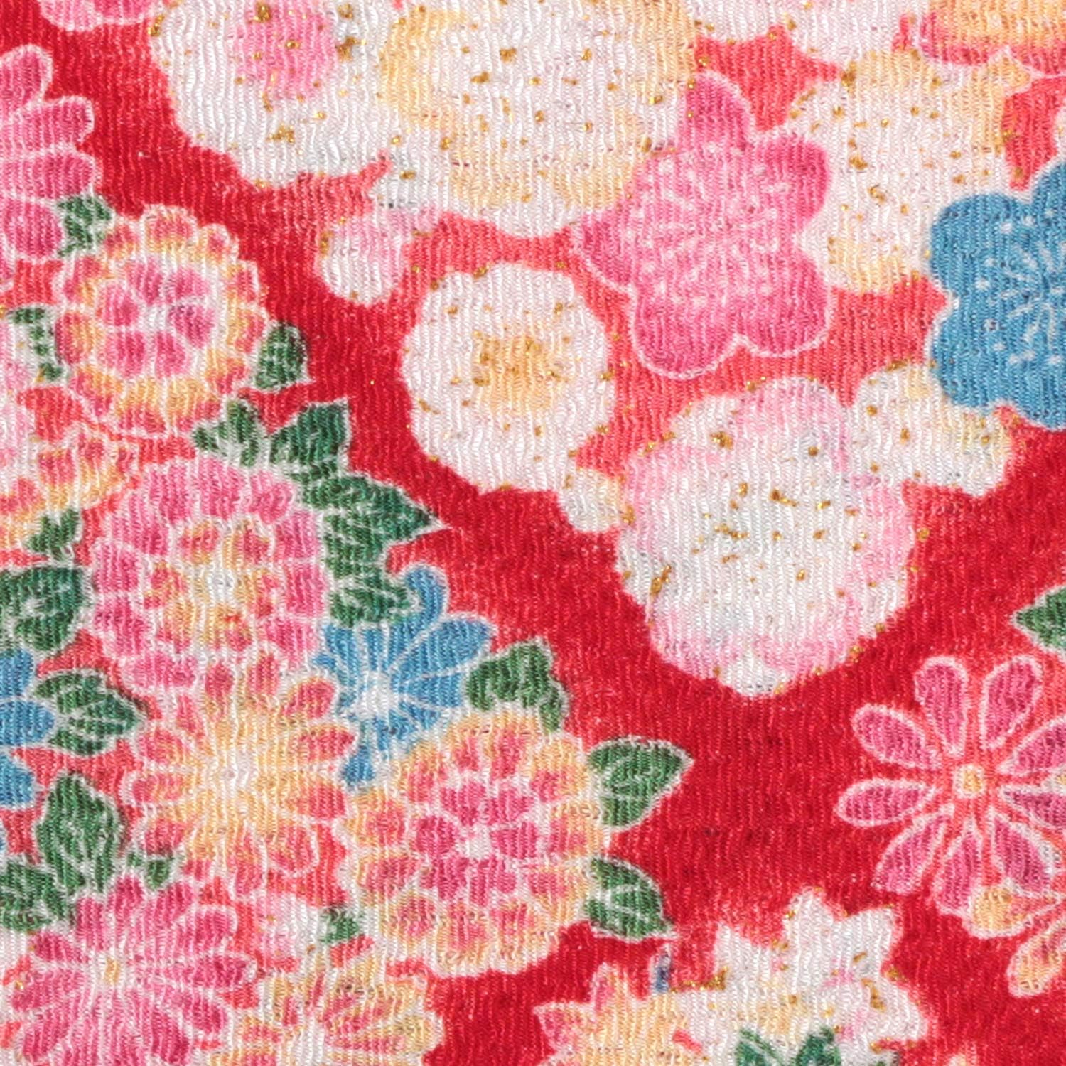日本紐釦貿易 ちりめんカット 金彩 約23×33cm 花と紅葉柄 赤 GH31-01 （ご注文単位1枚）【直送品】