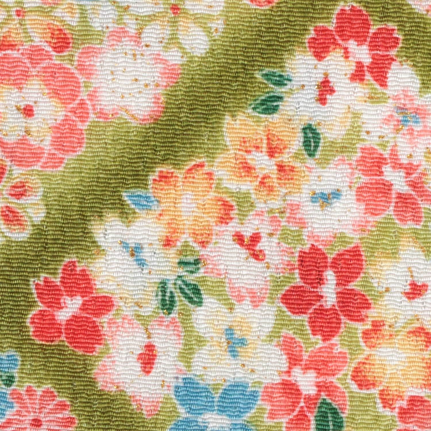 日本紐釦貿易 ちりめんカット 金彩 約23×33cm 花と紅葉柄 黄緑 GH31-05 （ご注文単位1枚）【直送品】