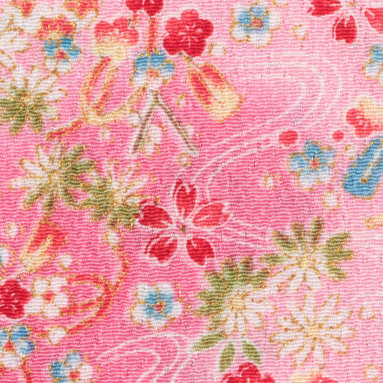 日本紐釦貿易 ちりめんカット 金彩 約23×33cm 花と櫛柄 桃色 GH33-03 （ご注文単位1枚）【直送品】