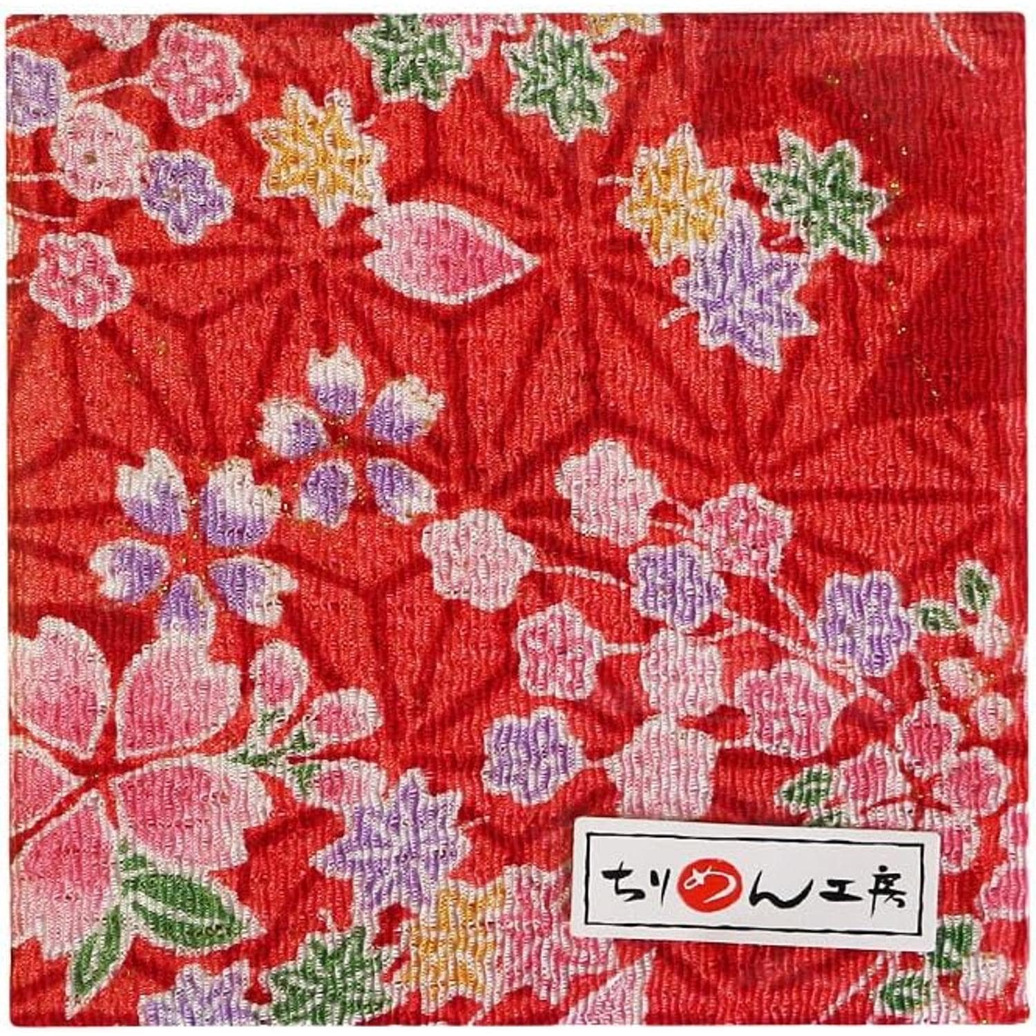 日本紐釦貿易 ちりめんカット 金彩 約23×33cm 花柄 赤 GH42-01 （ご注文単位1枚）【直送品】