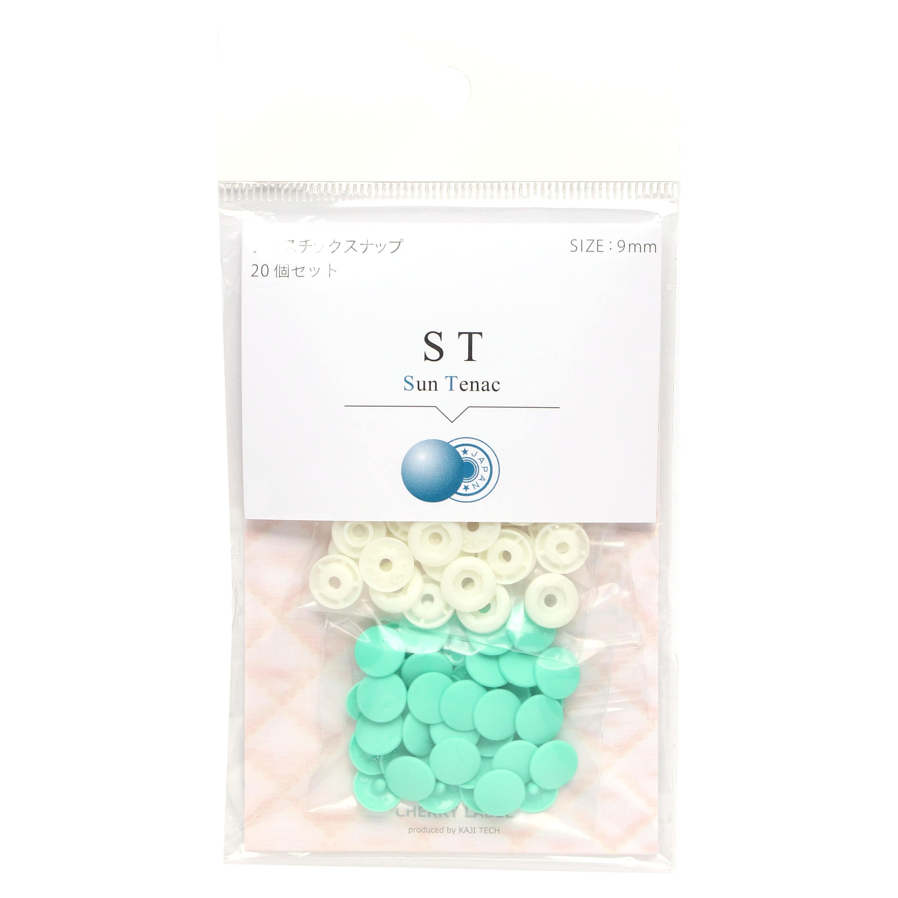 日本紐釦貿易 CHERRY LABEL SUN TENAC プラスチックスナップ 9mm ミントグリーン 20組 ST-MG (ご注文単位1束)【直送品】