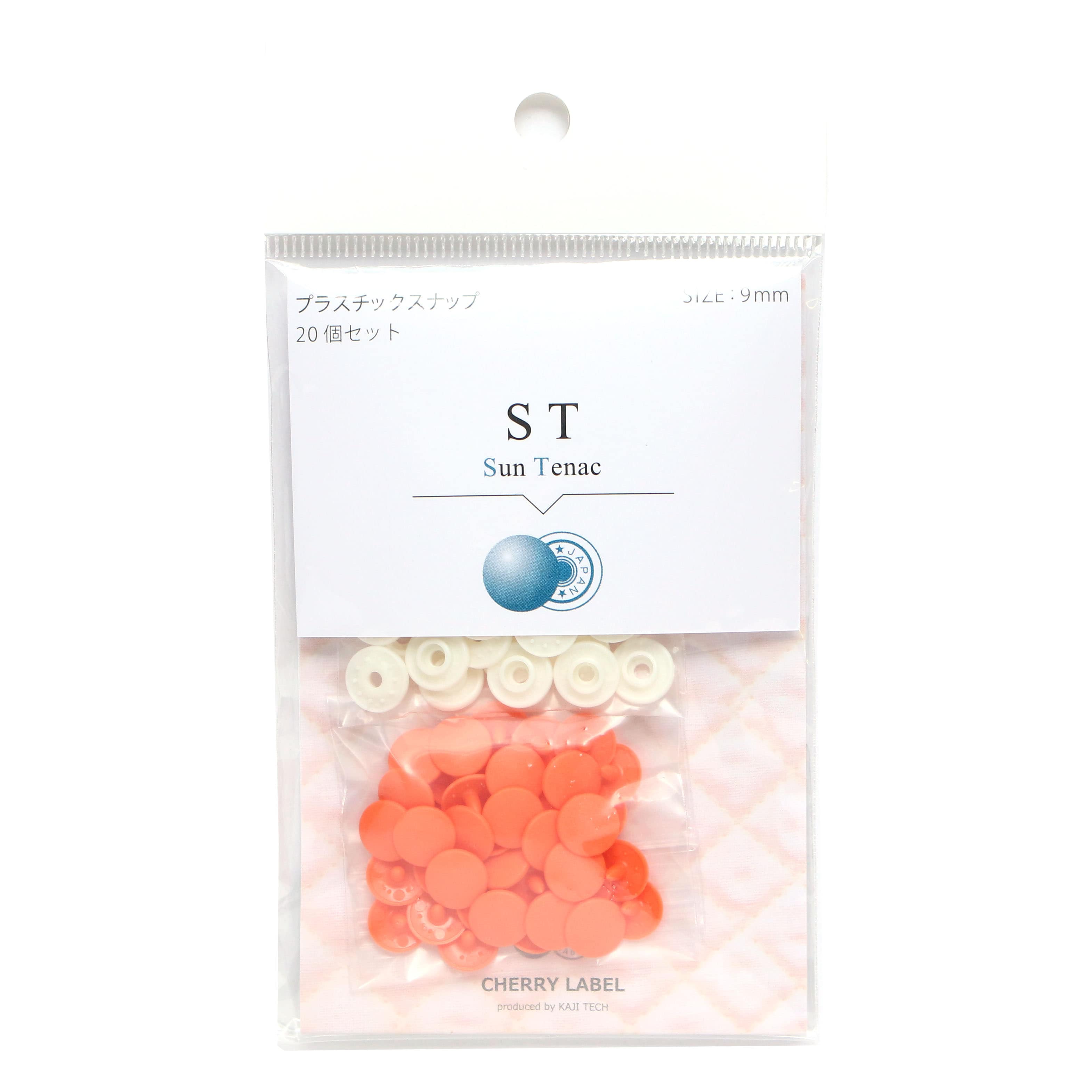 日本紐釦貿易 CHERRY LABEL SUN TENAC プラスチックスナップ 9mm オレンジ 20組 ST-OR (ご注文単位1束)【直送品】