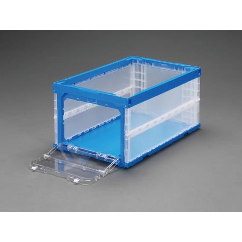 エスコ EA506AA-38 649x439x327mm/74.0L折畳コンテナ(窓開・青) 1個（ご注文単位1個）【直送品】