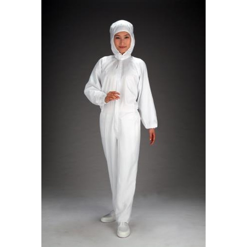 エスコ EA996DE-2[L]クリーンルーム用フード付継ぎ服(白/センターファスナー) 1個（ご注文単位1個）【直送品】