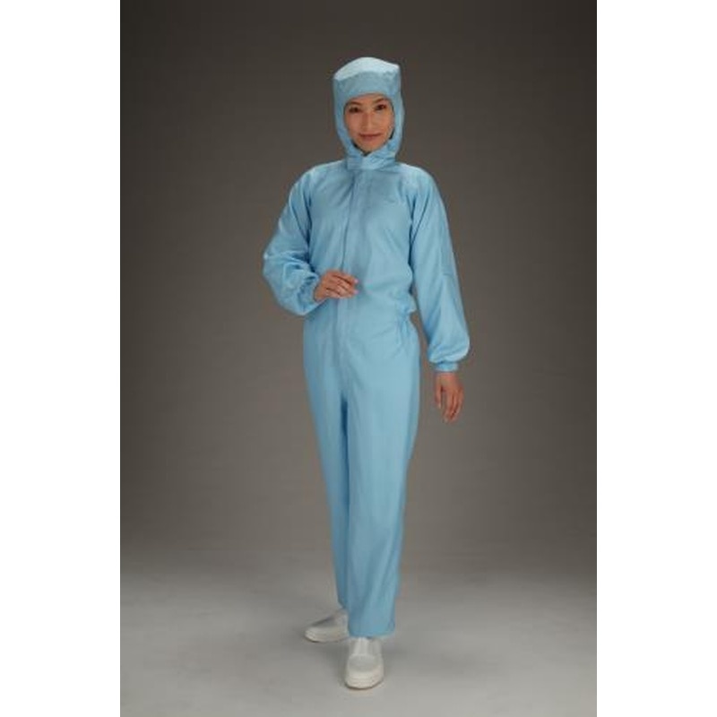 エスコ EA996DE-11[M]クリーンルーム用フード付継ぎ服(青/センターファスナー) 1個（ご注文単位1個）【直送品】