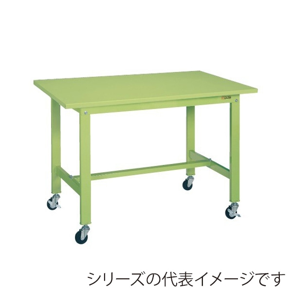 サカエ 軽量作業台 KKタイプ 移動式 直進安定金具付 スチール天板 グリーン KK-38SB1 1台(ご注文単位1台)【直送品】