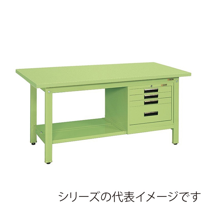 サカエ 軽量作業台 KKタイプ SVE型キャビネット付 スチール天板 グリーン KK-59SSVE4 1台(ご注文単位1台)【直送品】