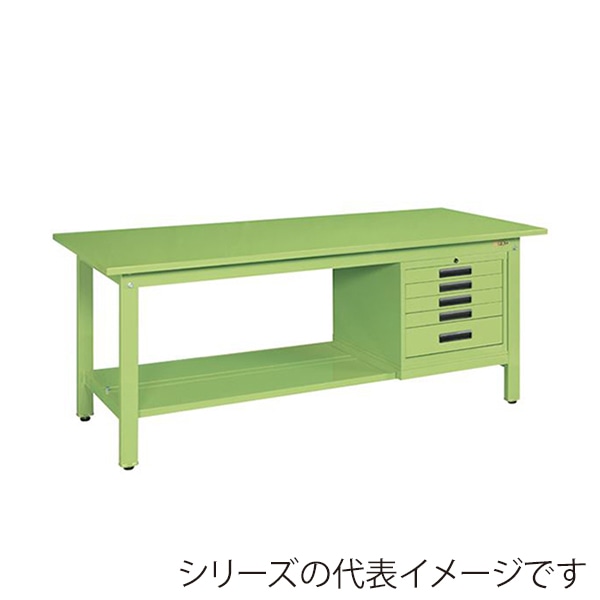 サカエ 軽量作業台 KKタイプ SVE型キャビネット付 スチール天板 グリーン KK-59SSVE5 1台(ご注文単位1台)【直送品】