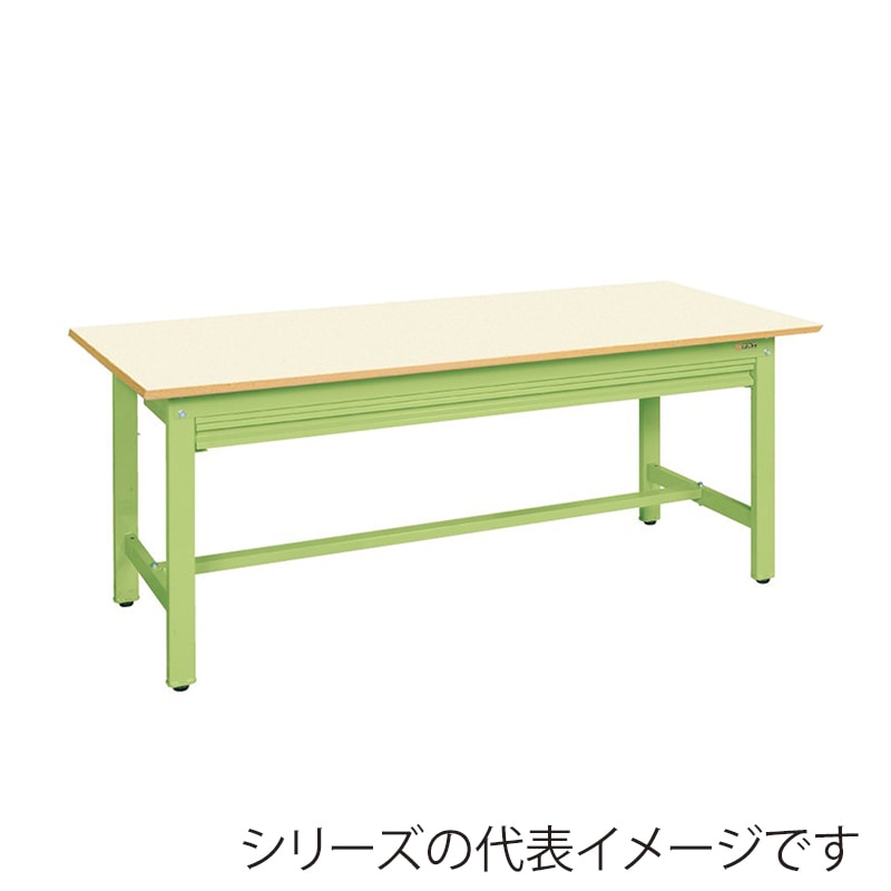 サカエ 軽量作業台 KSタイプ 全面引出し付 ポリエステル天板 アイボリー/グリーン KK-39NZIG 1台(ご注文単位1台)【直送品】