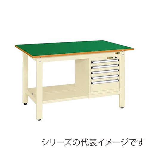 サカエ 軽量作業台 KKタイプ スモールキャビネット2個付サカエリューム天板 グリーン/アイボリー KK-49FSL5IG 1台(ご注文単位1台)【直送品】
