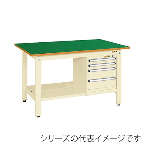 サカエ 軽量作業台 KKタイプ スモールキャビネット2個付サカエリューム天板 グリーン/アイボリー KK-69FSL4IG 1台(ご注文単位1台)【直送品】