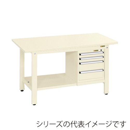 サカエ 軽量作業台 KKタイプ スモールキャビネット2個付 スチール天板 アイボリー KK-59SSL4I 1台(ご注文単位1台)【直送品】