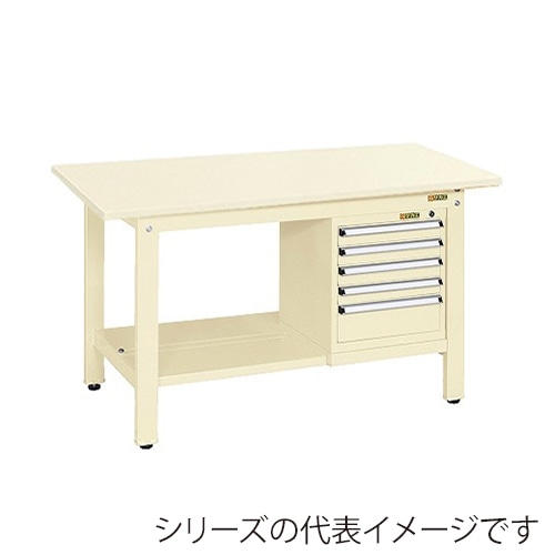 サカエ 軽量作業台 KKタイプ スモールキャビネット2個付 スチール天板 アイボリー KK-69SSL5I 1台(ご注文単位1台)【直送品】