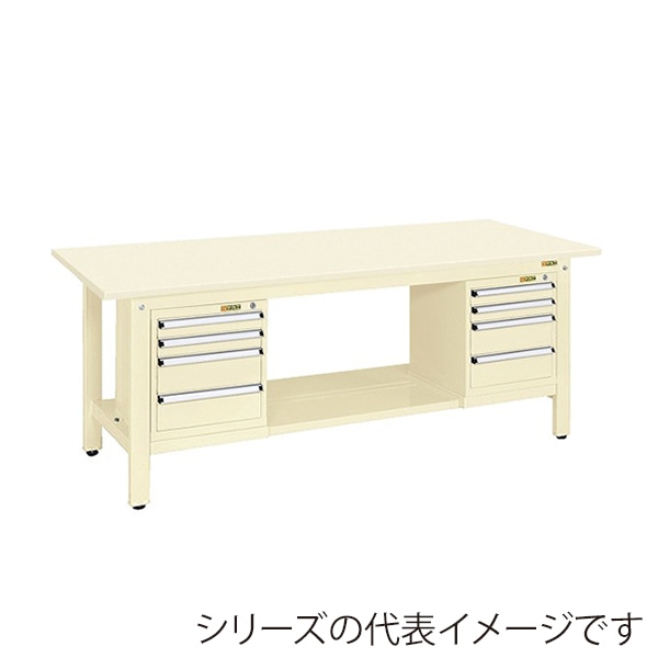 サカエ 軽量作業台 KKタイプ スモールキャビネット2個付 スチール天板 アイボリー KK-69SSL42I 1台(ご注文単位1台)【直送品】