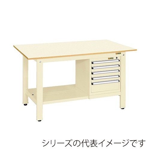 サカエ 軽量作業台 KKタイプ スモールキャビネット2個付 ポリエステル天板 アイボリー KK-59PSL5I 1台(ご注文単位1台)【直送品】