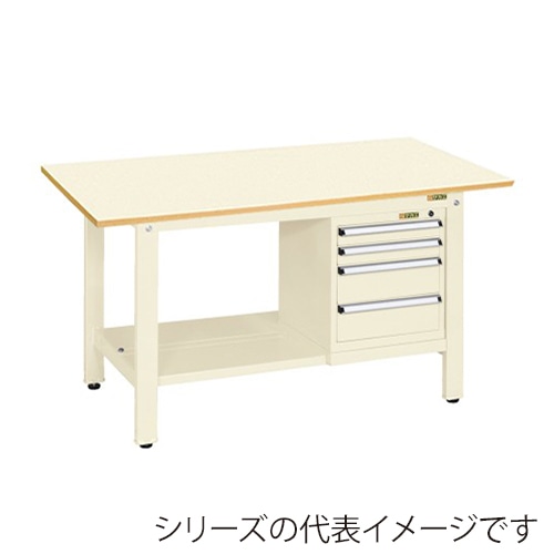 サカエ 軽量作業台 KKタイプ スモールキャビネット2個付 ポリエステル天板 アイボリー KK-69PSL4I 1台(ご注文単位1台)【直送品】