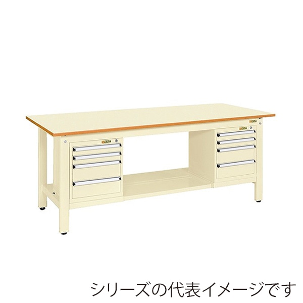 サカエ 軽量作業台 KKタイプ スモールキャビネット2個付 ポリエステル天板 アイボリー KK-69PSL42I 1台(ご注文単位1台)【直送品】
