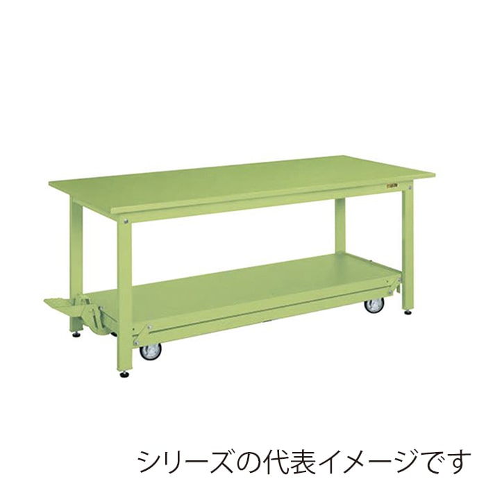 サカエ 軽量作業台　ペダル昇降移動式　KKタイプ スチール天板　グリーン KK-096S 1台（ご注文単位1台）【直送品】