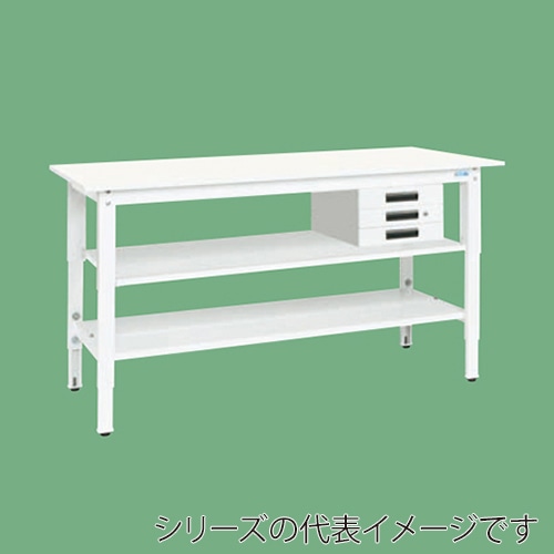 サカエ 軽量高さ調整作業台　TKK8タイプ　中棚中板付 キャビネット3段付　パールホワイト TKK8-157CVPWT2 1台（ご注文単位1台）【直送品】