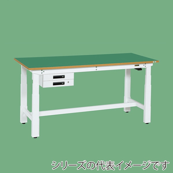 サカエ 電動昇降作業台 重量タイプ キャビネット2段付サカエリューム天板 グリーン/ホワイト DKN-127BFEW 1台(ご注文単位1台)【直送品】