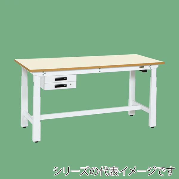 サカエ 電動昇降作業台 重量タイプ キャビネット2段付 メラミン天板 アイボリー/ホワイト DKN-159BIMW 1台(ご注文単位1台)【直送品】