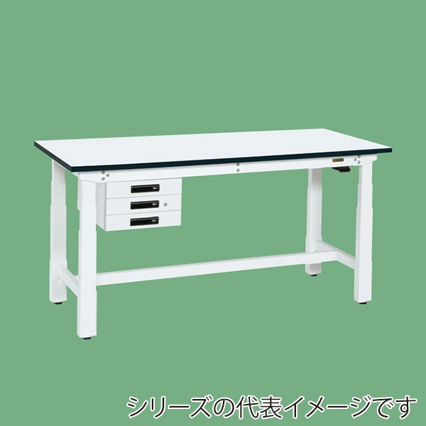 サカエ 電動昇降作業台 重量タイプ キャビネット3段付 メラミン天板 ホワイト/ホワイト DKN-187CMW 1台(ご注文単位1台)【直送品】
