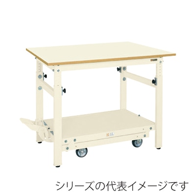 サカエ 軽量作業台 ペダル昇降移動式 TKKタイプ ポリエステル天板 アイボリー TKK-127PDI 1台(ご注文単位1台)【直送品】