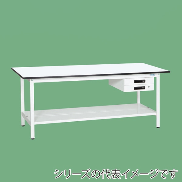 サカエ 軽量作業台 KAタイプ 中板・キャビネット2段付 パールホワイト KA-129BTMW 1台(ご注文単位1台)【直送品】