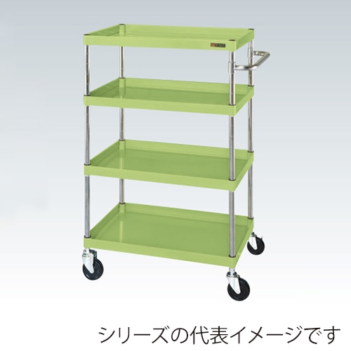 サカエ CSパールワゴン 中量 4段 直進安定金具付 ゴム車 グリーン CSP-75124Y 1台(ご注文単位1台)【直送品】
