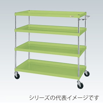 サカエ CSパールワゴン 中量 4段 直進安定金具付 ゴム車 グリーン CSP-10124Y 1台(ご注文単位1台)【直送品】