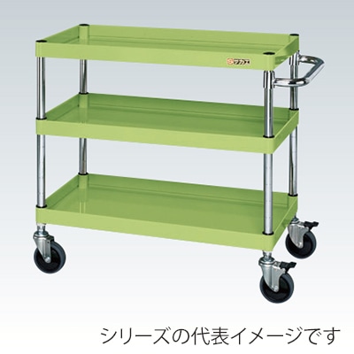 サカエ CSパールワゴン 中量 3段 ダブルストッパー仕様 サイレントエラストマー車 グリーン CSP-7573DSE 1台(ご注文単位1台)【直送品】