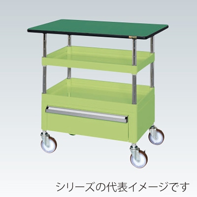 サカエ CSパールワゴン 中量 2段 引出1段・天板付 ナイロンウレタン車 グリーン CSP-7572CTENU 1台(ご注文単位1台)【直送品】