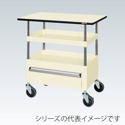 サカエ CSパールワゴン 中量 2段 引出1段・天板付 サイレントエラストマー車 アイボリー CSP-7572CTPSEI 1台(ご注文単位1台)【直送品】