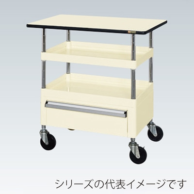 サカエ CSパールワゴン 中量 2段 引出1段・天板付 ゴム車 アイボリー CSP-9072CTPI 1台(ご注文単位1台)【直送品】