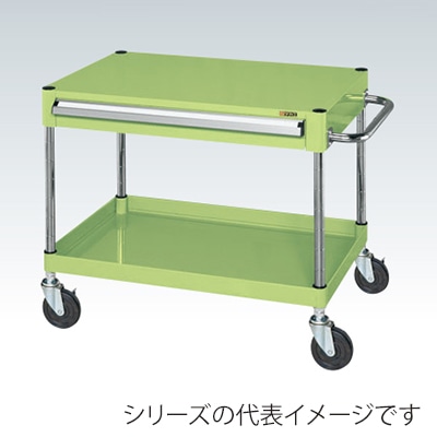 サカエ CSパールワゴン 中量 2段 引出付 天板フラット ゴム車 グリーン CSP-6061A 1台(ご注文単位1台)【直送品】