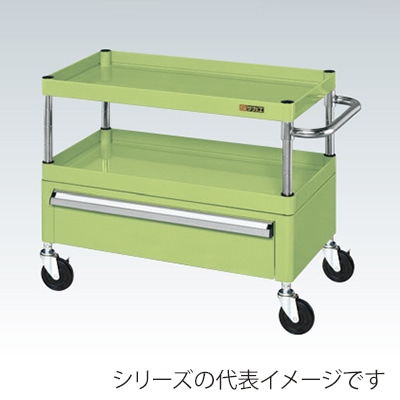 サカエ CSパールワゴン 中量 2段 引出1段付 天板皿型 ゴム車 グリーン CSP-7562C 1台(ご注文単位1台)【直送品】