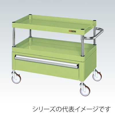 サカエ CSパールワゴン 中量 2段 引出1段付 天板皿型 ナイロンウレタン車 グリーン CSP-7562CNU 1台(ご注文単位1台)【直送品】