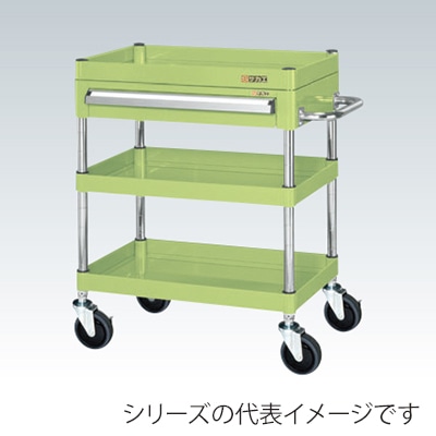 サカエ CSパールワゴン 中量 3段 引出付 天板皿型 サイレントエラストマー車 グリーン CSP-7573ASE 1台(ご注文単位1台)【直送品】