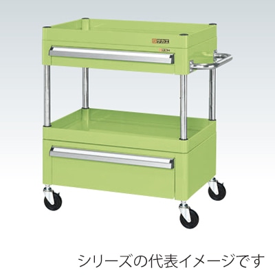 サカエ CSパールワゴン 中量 2段 引出2段付 天板皿型 ゴム車 グリーン CSP-6072AC2 1台(ご注文単位1台)【直送品】