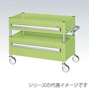 サカエ CSパールワゴン 中量 2段 引出2段付 天板皿型 ナイロンウレタン車 グリーン CSP-6072AC2NU 1台(ご注文単位1台)【直送品】