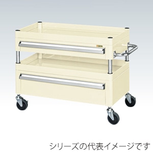 サカエ CSパールワゴン 中量 2段 引出2段付 天板皿型 サイレントエラストマー車 アイボリー CSP-6072AC2SEI 1台(ご注文単位1台)【直送品】