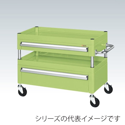 サカエ CSパールワゴン 中量 2段 引出2段付 天板皿型 ゴム車 グリーン CSP-7572AC2 1台(ご注文単位1台)【直送品】