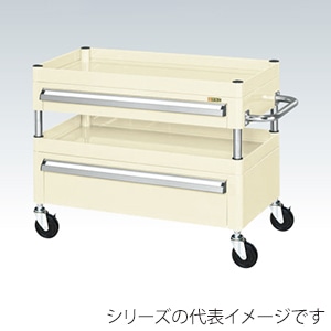サカエ CSパールワゴン 中量 2段 引出2段付 天板皿型 ゴム車 アイボリー CSP-7572AC2I 1台(ご注文単位1台)【直送品】