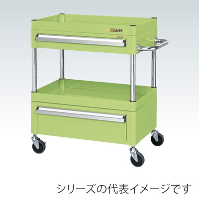 サカエ CSパールワゴン 中量 2段 引出2段付 天板皿型 サイレントエラストマー車 グリーン CSP-7572AC2SE 1台(ご注文単位1台)【直送品】