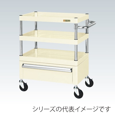 サカエ CSパールワゴン 中量 3段 引出1段付 天板皿型 ゴム車 アイボリー CSP-6073CI 1台(ご注文単位1台)【直送品】