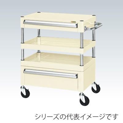 サカエ CSパールワゴン 中量 3段 引出2段付 フラット ゴム車 アイボリー CSP-7572ACI 1台(ご注文単位1台)【直送品】