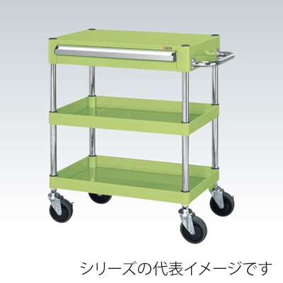 サカエ CSパールワゴン 中量 3段 引出付 天板フラット サイレントエラストマー車 グリーン CSP-6082ASE 1台(ご注文単位1台)【直送品】