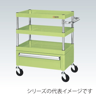 サカエ CSパールワゴン 中量 3段 引出1段付 天板皿型 ゴム車 グリーン CSP-6083C 1台(ご注文単位1台)【直送品】